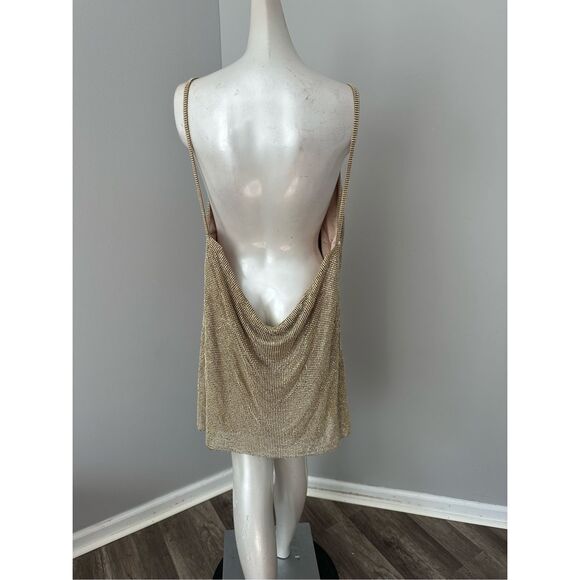SNDYS Crystal Glass Cowl Neck Backless Sunset Mini Dress Gold $108 - Picture 8 of 11